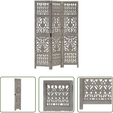 Paravent en bois - Cloison de séparation 3 panneaux Gris 120x165 cm Bois manguier (1/5)