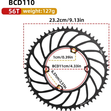 56T Plateau universel 4 trous à griffes pour vélo, mono-vitesse, entraxe 110 BCD, dents positives et négatives, 36T, 38T, 40T, 4250T, 58T (1/5)