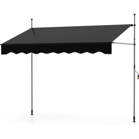 COSTWAY Tenda da Sole a Morsetto, Regolabile in Altezza e Inclinazione con Manovella, Telo Impermeabile e Resistente ai Raggi Solari e Telaio Antiruggine, Tenda Retrattile Senza Foratura (2,5M,Nero)