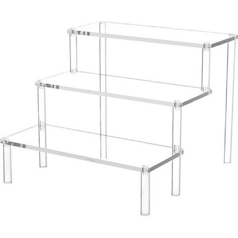 Espositore trasparente a 3 livelli, confezione da 1, in plastica, per profumi, cosmetici, statuette, gioielli, cupcake, smalto per unghie, 20 x 20 x 15 cm (1/5)