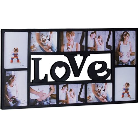 Cornice portafoto da parete decorativa per 10 foto 36,5 x 72 x 2 cm in plastica nera 130008606