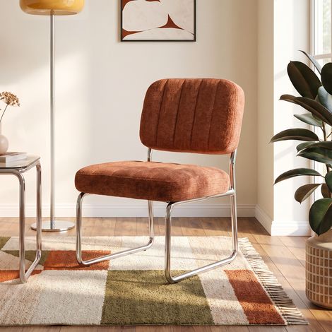 Fauteuil terracotta rembourré pieds chromés et tissu chenille PAOLA (1/5)