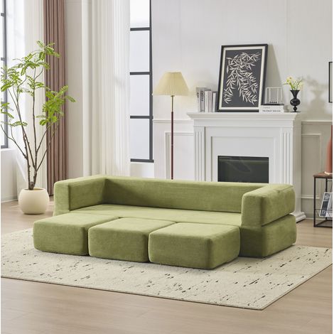 Sofá cama modular de chenilla verde con espuma de alta elasticidad DESVIAE (1/5)