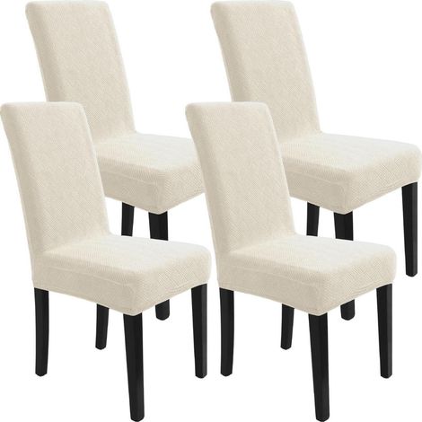 Housses de chaise extensibles motif jacquard losange crème lot de 4 (1/5)