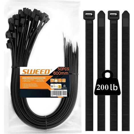 Kabelbinder Schwarz 600mm, 50 Stück, 90kg Zugfestigkeit, UV-beständig (1/5)