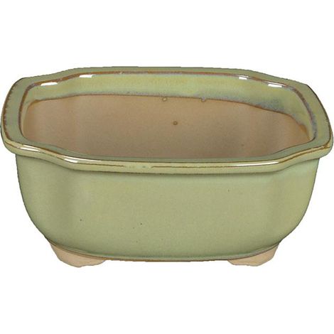 Vaso per bonsai Giapponese Morrisan rettangolare in gres smaltato verde 12,5x10,5x5,5 cm - B05-11b (1/4)