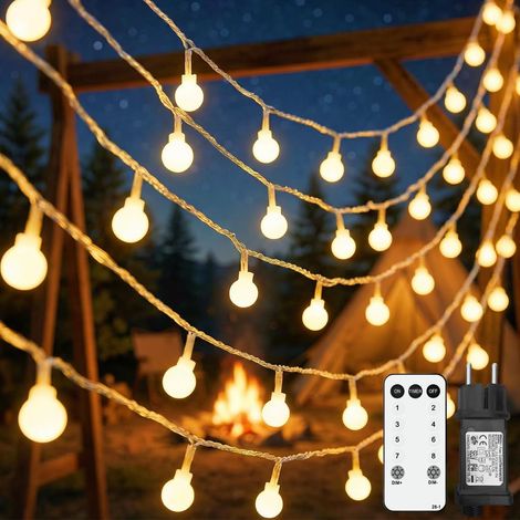 Guirlande Boule Lumineuse Extérieure 25M 200LED Blanc Chaud, 8 Modes, Étanche IP44 avec Prise et Télécommande, Lampe pour Jardin, Balcon, Terrasse, Fête, Mariage et Maison