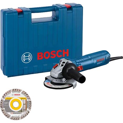 Bosch Winkelschleifer GWS 12-125, incl. Diamanttrennscheibe, Zubehör, Handwerkerkoffer