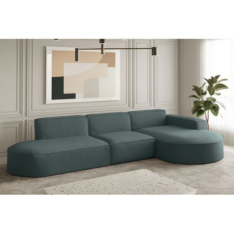 Ecksofa Designersofa PALMA in Stoff Opera Velvet Opalgrün Ottomane Rechts (1/2)