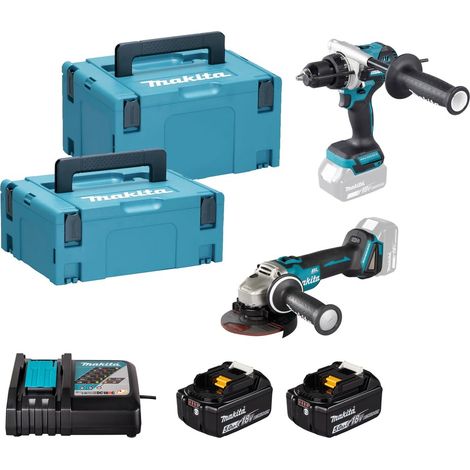 Kit Combo 18 V avec perceuse DHP492 et meuleuse DGA504, 2 batteries 5,0 Ah, Mallettes (1/5)
