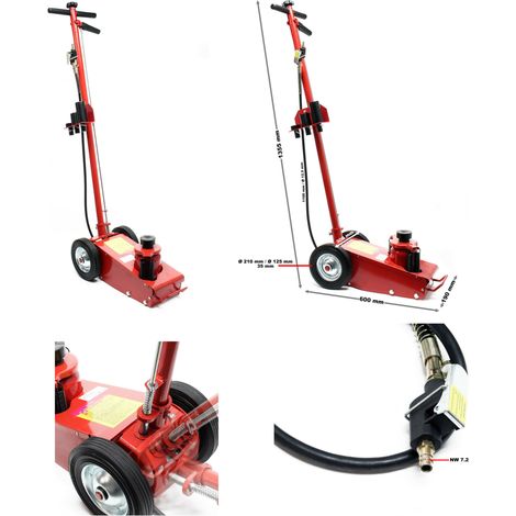 Cric de levage pneumatique 22 tonnes – Hauteur minimale 245 mm, maximale 535 mm – Pour tracteurs et camions – Commande pneumatique (1/2)