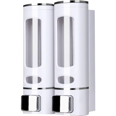 Distributeur de Savon Manuel Mural en ABS pour Shampoing ou Gel Nettoyant pour Les Mains 2X 400ml, Blanc (1/5)