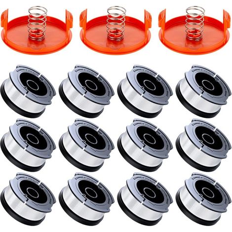 12 Pack Bobine Fil Coupe Bordure Compatible avec Black et Decker Coupe Bordures, A6481 A6485 1.65mm Bobine de Fil Debroussailleuse(12 Fil Coupe Bordure,3 Couvercle,3 Ressort)