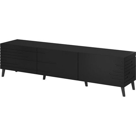 Mueble TV Charlotte 142, Negro, Número de puertas: 1, Número de cajones: 0, 186x48x40cm
