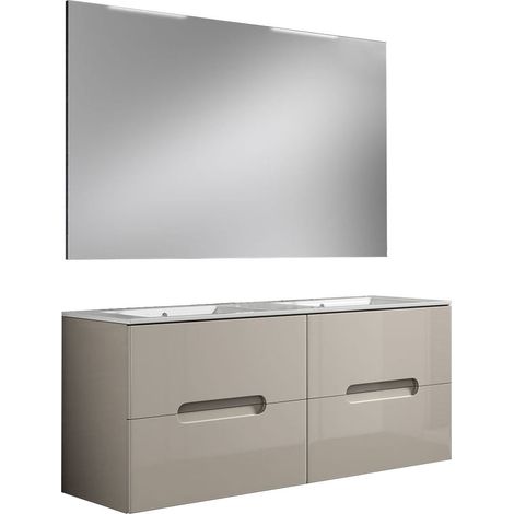 Kibath Mueble de baño con Lavabo, Espejo y Aplique LED VICTORIA 120x45 cm acabado MOKA mate 2 cajones suspendido (1/5)