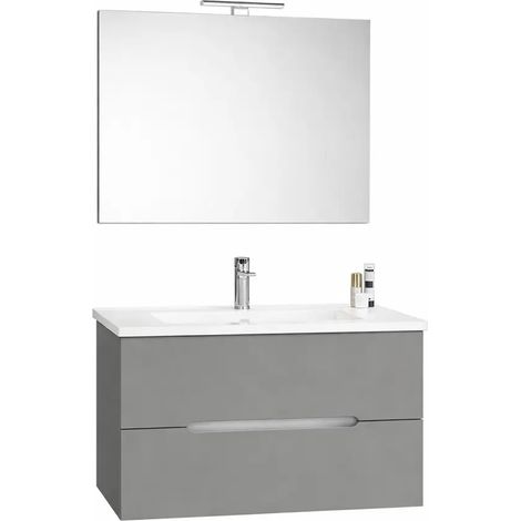 Mobile bagno Iris con lavabo e specchio led 106 cm rovere grigio