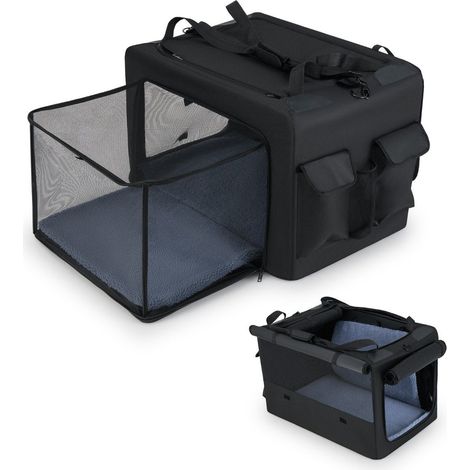 Faltbare transportbox fur haustiere mit zwei offnungen und netzkorb 88 x 72 x 48 cm