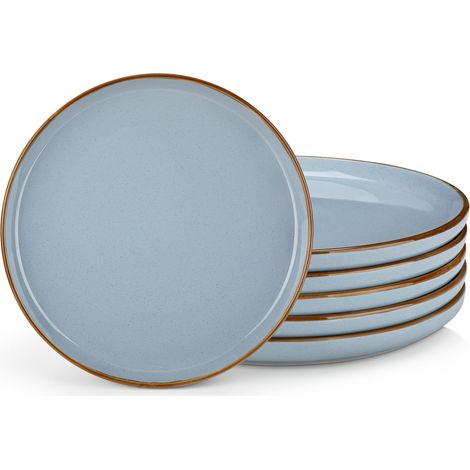 Série LOIRE Lot de 6 Assiettes Plates en Grès 26 cm - Va au Micro-Ondes, Four et Lave-Vaisselle - Bleu Émaillé, Design Élégant et Résistant (1/5)