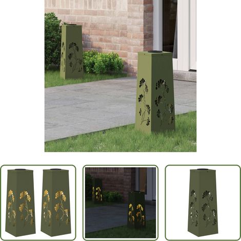 Wegeleuchten - Solar LED Weg Licht 2 pcs Olive Grün Kalt gewalzter Stahl (1/5)