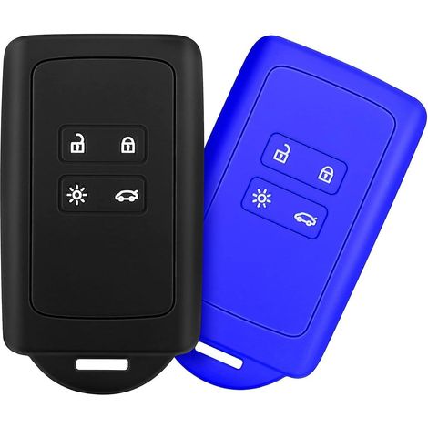 2 Accessoires Pour Cls De Voiture Renault (noir + Bleu), Compatible Avec Renault Smart Key 4 Cls, Housse En Silicone Souple Avec Porte-cls - Pour (1/5)