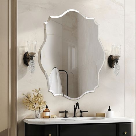 LUVODI Miroir Mural Irrégulier Sans Cadre - 7050cm Miroir Asymétrique Design Salon en Verre Biseauté HD Miroirs Muraux Simple Salle de Bain Miroir d'Entrée Chambre Argenté Decoration Maison