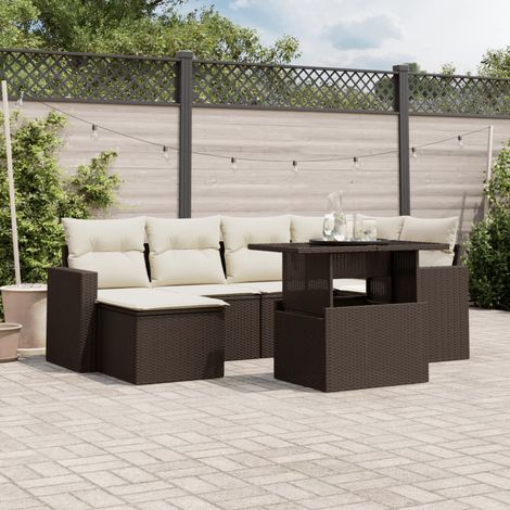 vidaXL Salon de jardin avec coussins 7 pcs marron résine tressée (1/5)