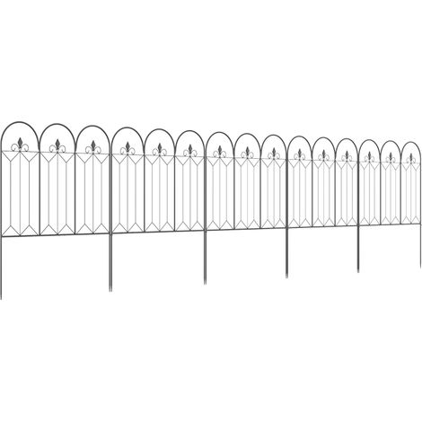 Lot de 5 clôtures de jardin décoratives en métal avec ornements 305 x 79,5 cm noir