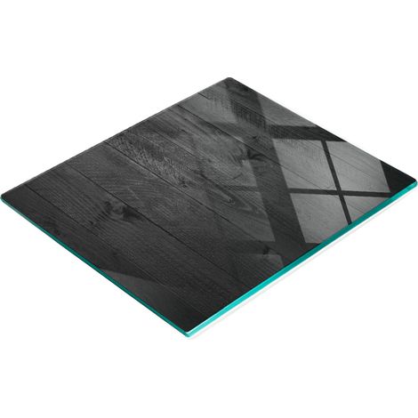 Tabla de cortar decorativa de vidrio templado con base de madera, color negro, 60x52 cm. (1/5)
