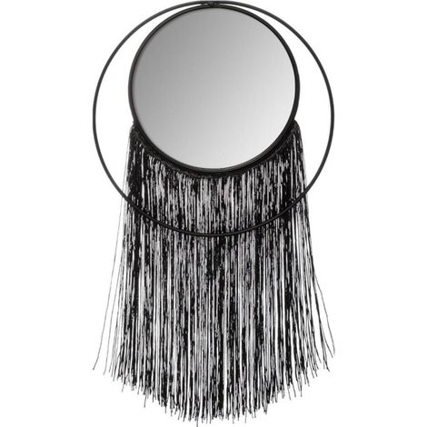 Miroir Mural Rond en Métal "Frange" 18cm Noir (1/2)