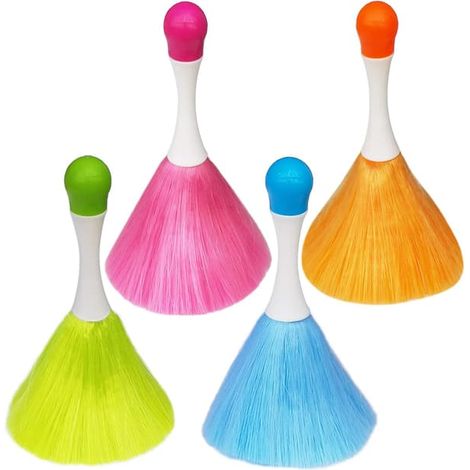 Lot de 4 plumeaux en microfibre lavables avec manche de 20 cm, plumeaux électrostatiques à ressort, pour nettoyer livres, écrans, canapés, voitures, meubles et photos. (1/5)
