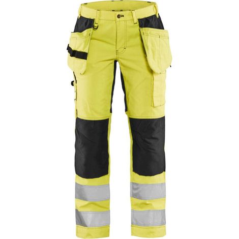 Pantaloni da lavoro ad alta visibilità elasticizzati donna 7163 - Giallo fluorescente/Nero XL - FR(46) - SE(C44) - Standard (1/2)