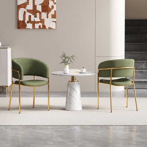 Lot de 2 chaises modernes velours côtelé vert pieds inclinés réglables salon salle à manger (1/5)