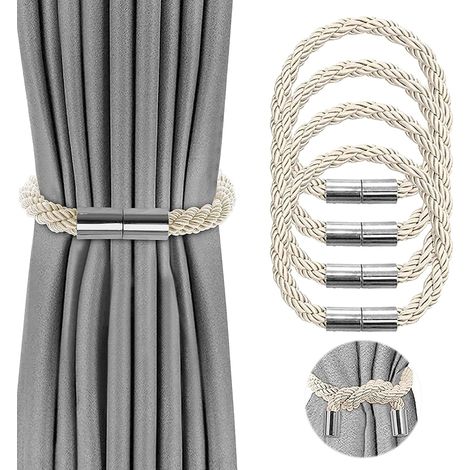 Lot de 4 embrasses de rideaux magnétiques beige, attaches décoratives sans perçage (1/5)