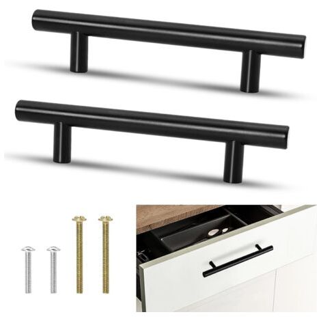 Lot de 10 Poignees de Meuble de Placard de Cuisine en Acier Inoxydable avec Vis pour Placard, Commode – 96 mm d'Ecart entre les Trous – Noir (1/5)
