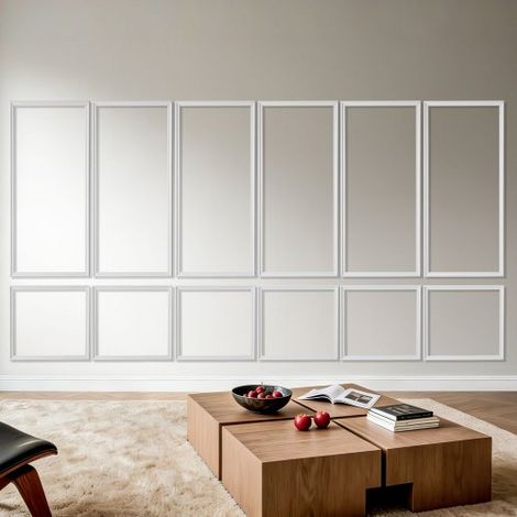 Molduras Decorativas para Pared 6 Juegos, 61 x 137 + 61 x 61 cm, Paneles de Revestimiento Precortados, Impermeable Pintable, para Pared de Acento Decoración de Interiores Sala Dormitorio, Blanco (1/5)