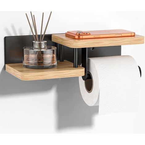 Support de Rouleau de Cuisine en Bambou – Porte-Papier Toilette avec Étagère – Chêne fer forgé forgé (1/5)