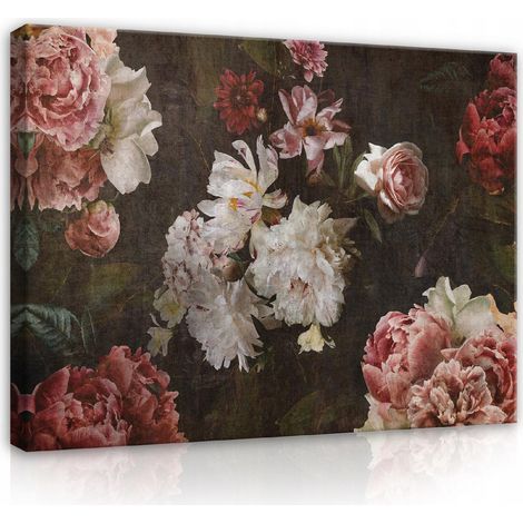Peinture sur toile fleurs vintage retro salon 120x80 (1/3)
