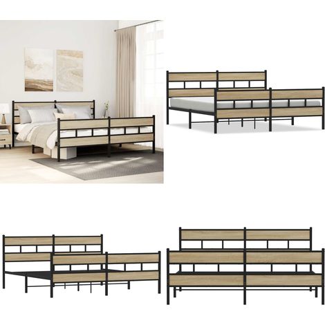 vidaXL Metallbett ohne Matratze Sonoma-Eiche 180x200 cm (1/5)