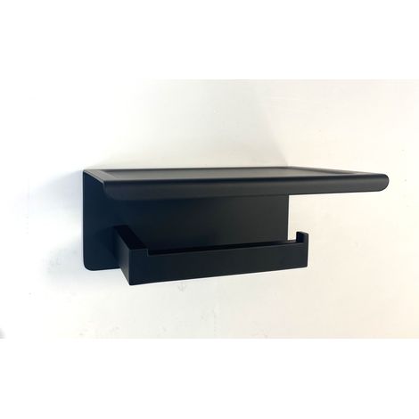 Manissa Toilet Roll Holder with Mobile Phone Shelf Brushed Matt Black Wall Mounted Bathroom Accessory Made from 304 Grade Stainless Steel (1/3)