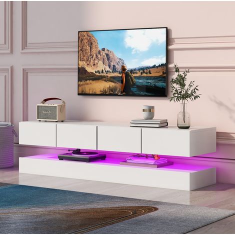 Mobile TV LED a parete bianco per TV fino a 55 pollici con 2 moduli e 4 cassetti HAVRYA (1/5)