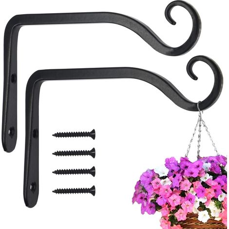 Lot de 2 supports muraux en fer pour plantes - 15 cm - Pour suspendre des plantes - Mangeoire à oiseaux - Lanterne - Carillons à vent (1/4)
