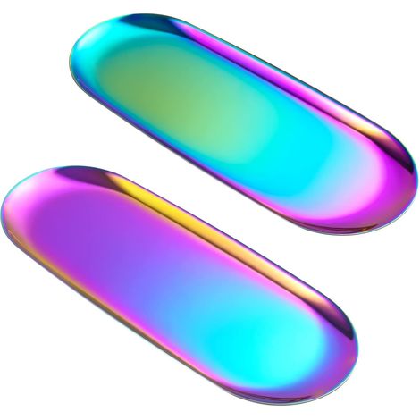 Lot de 2 Plateau, Acier Inoxydable, Finition Miroir, Design Ovale, Rangement Bijoux, Salon Salle de Bain (1/5)