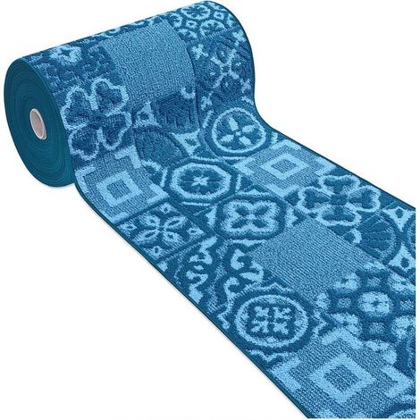Tapis de Cuisine Moderne Coureur Bordé Absorbant Antidérapant Lavable Maiolique 3D Bleu - 50x75 cm (1/4)