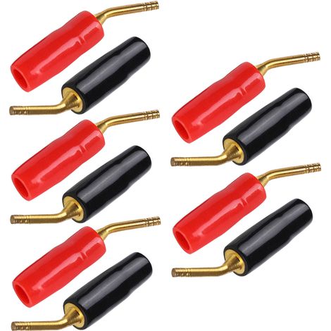 Fiche haut-parleur coudée plaquée or U44 (rouge et noire) (1/5)