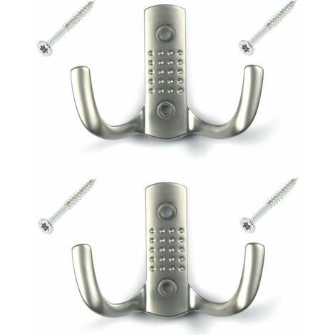 2x crochet métal argent nickel satiné avec vis mural cuisine salle de bain porte manteau serviette sac couvert vetement dressing meuble placard (1/2)