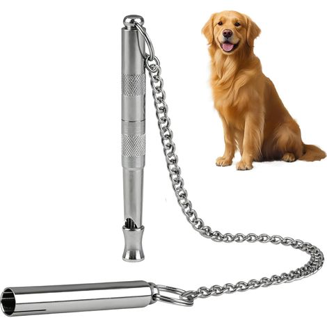 Sifflet de rappel pour chien en métal silencieux 120 kHz Sifflet de dressage pour chiens avec chaîne en acier inoxydable réglable fréquence distance sifflets pour arrêter les aboiements pour la (1/5)