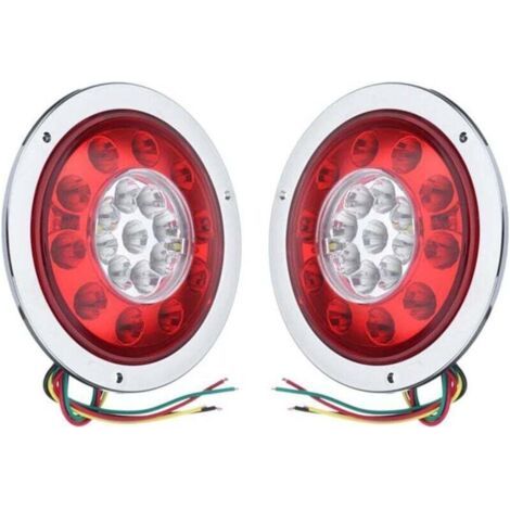 Lot de 2 feux arrière ronds 19 LED, feux de freinage, feux de position rouge ambré pour camion, remorque, camion, clignotant, feu de freinage 10-30 V (argenté) (1/4)