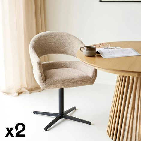 Chaise pivotante beige design avec pied noir (lot de 2) MONTREUX (1/5)