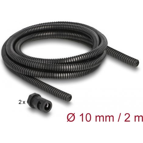 Delock Funda protectora de cable de 2 m x 10 mm con juego de conector PG7 negro