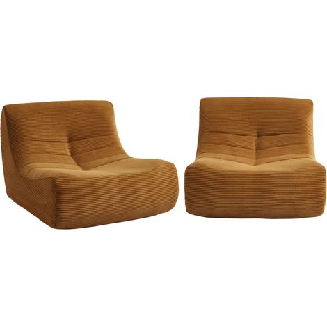 sweeek - 2er-Set modulare Sessel ohne Armlehne mit Cordbezug, Cord, Senfgelb
